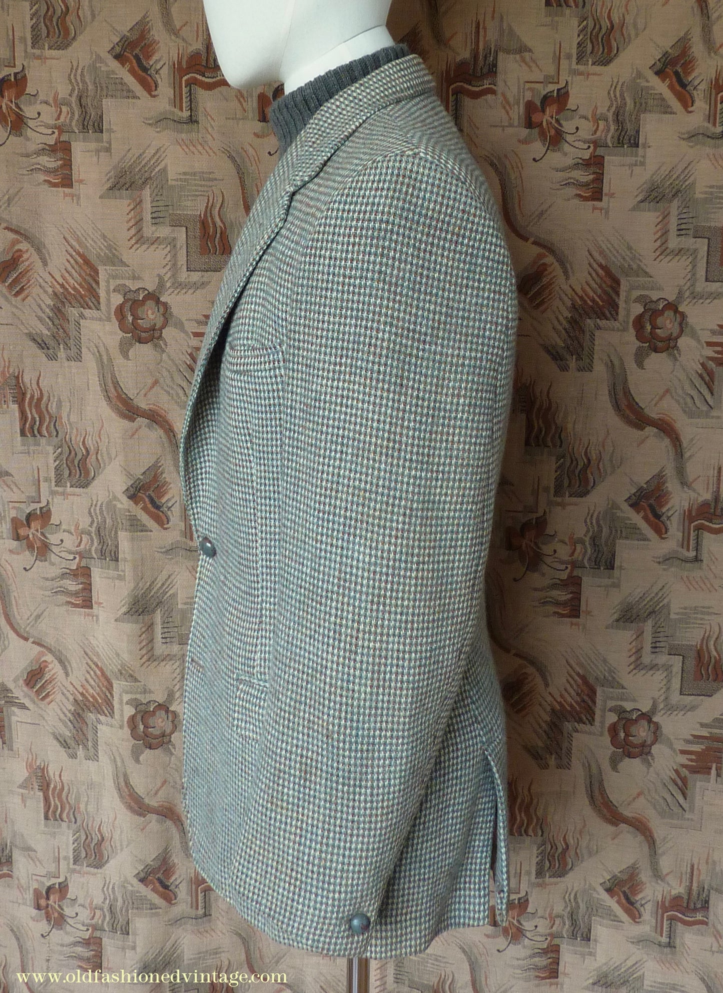 Vintage Mens 1950s Harris Tweed Sports Jacket Green Brown Check 37"