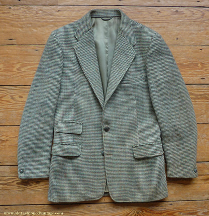 Vintage Mens 1950s Harris Tweed Sports Jacket Green Brown Check 37"