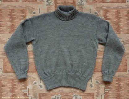 Old Fashioned Garments Vintage Reproduction 1940s Mens Roll Neck Jumper Grey Green Polo Turtle Sweater S/M