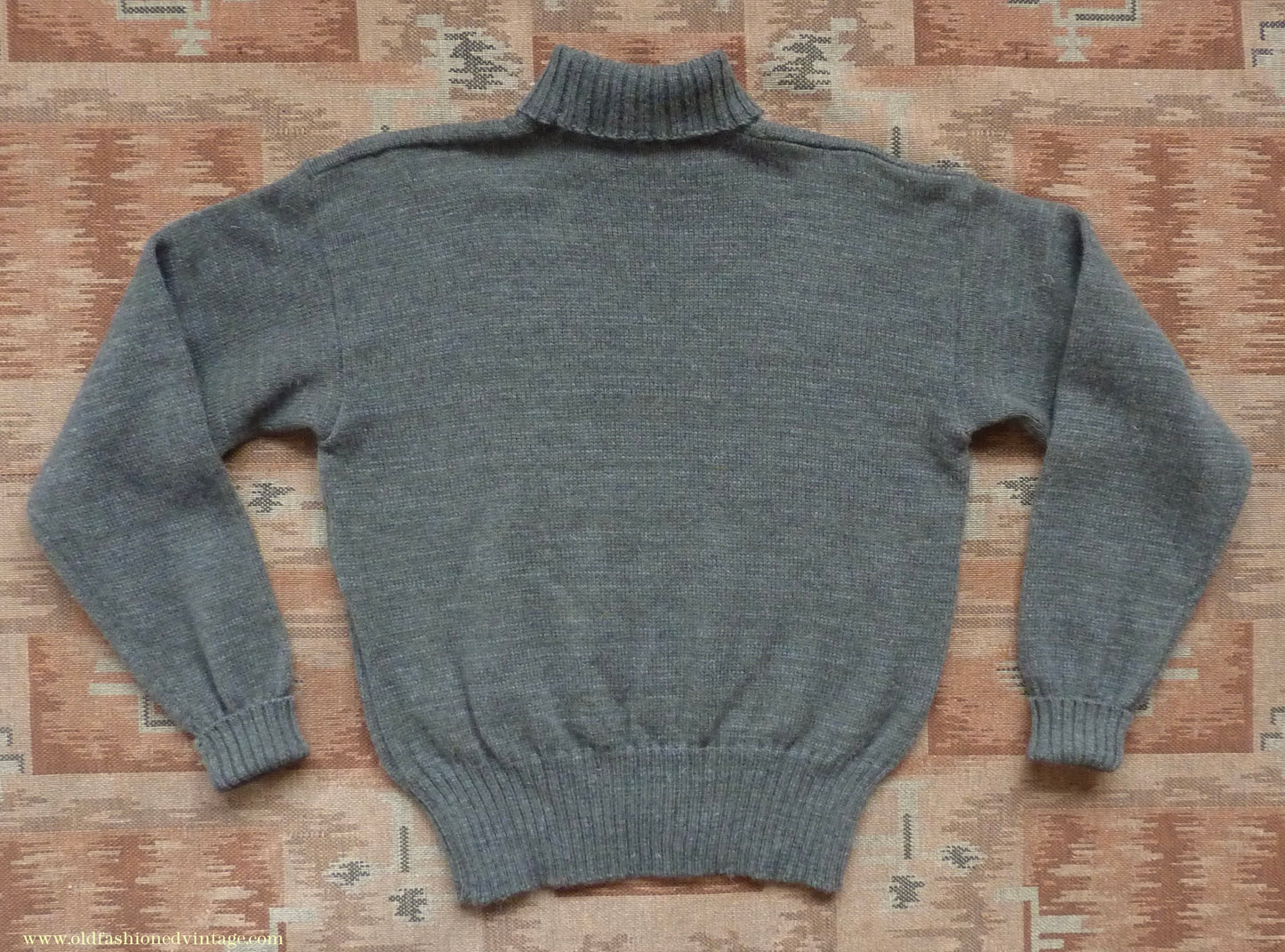 Old Fashioned Garments Vintage Reproduction 1940s Mens Roll Neck Jumper Grey Green Polo Turtle Sweater S/M