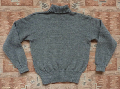 Old Fashioned Garments Vintage Reproduction 1940s Mens Roll Neck Jumper Grey Green Polo Turtle Sweater S/M