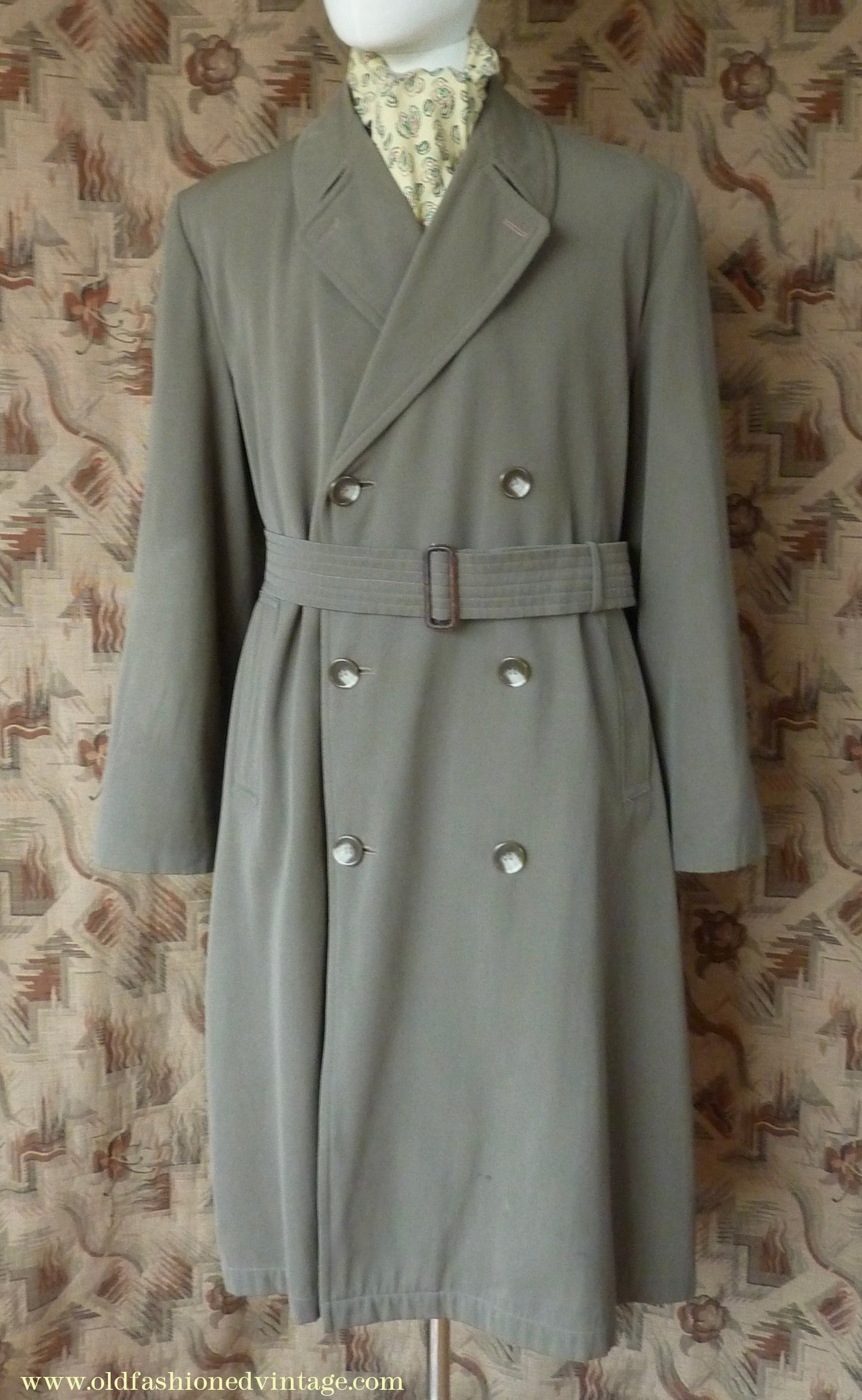 Vintage Mens 1940s 1950s Selgard Trenchcoat Double Breasted Raincoat Mac Trench Coat 42"