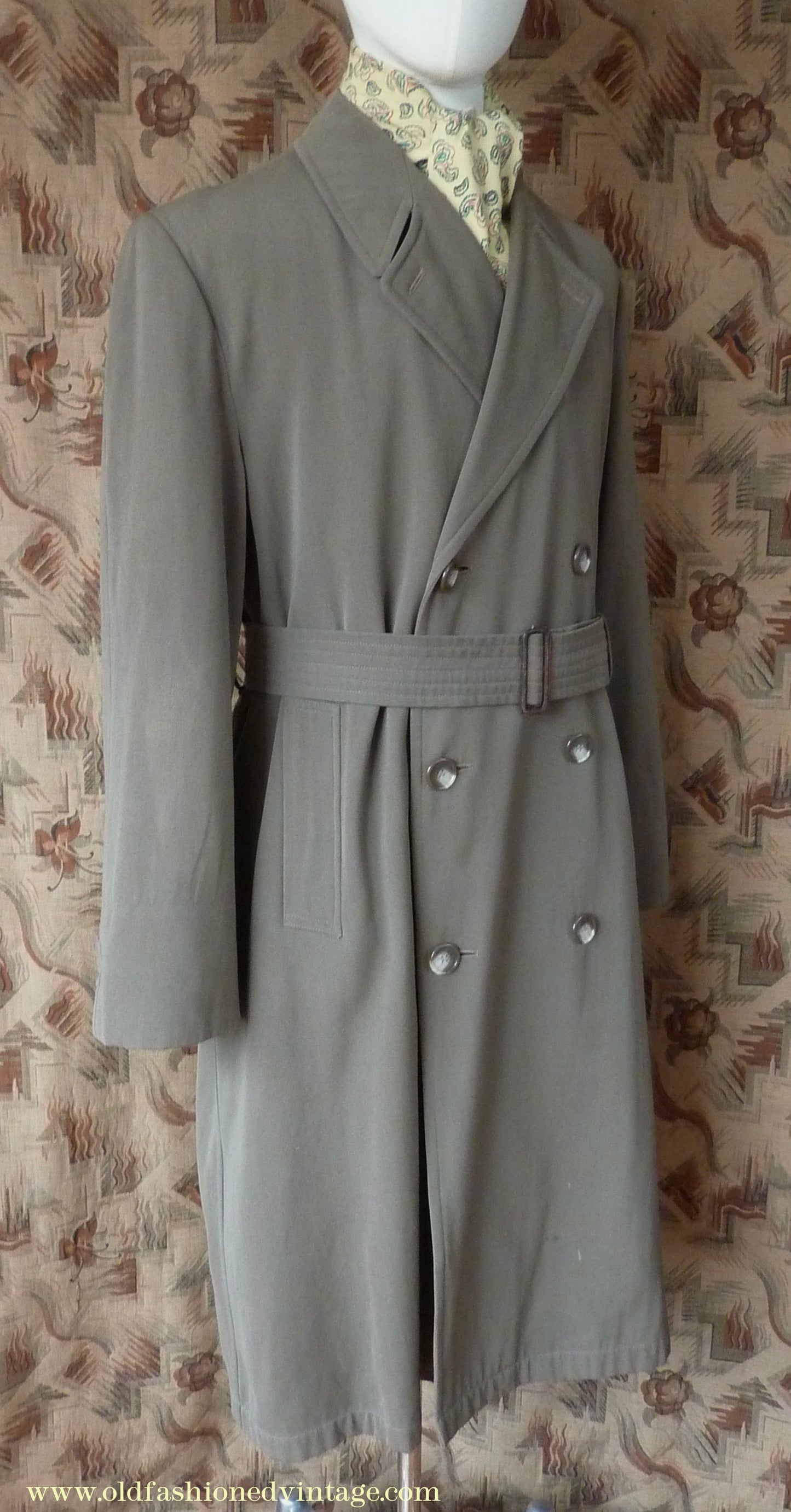 Vintage Mens 1940s 1950s Selgard Trenchcoat Double Breasted Raincoat Mac Trench Coat 42"