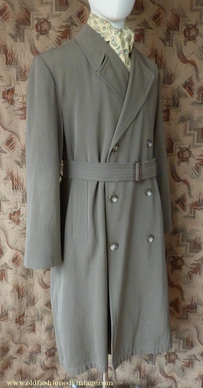 Vintage Mens 1940s 1950s Selgard Trenchcoat Double Breasted Raincoat Mac Trench Coat 42"