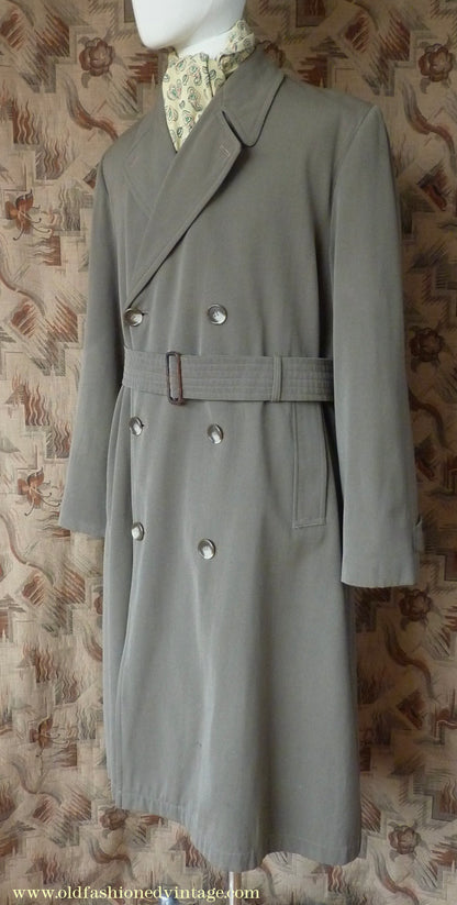 Vintage Mens 1940s 1950s Selgard Trenchcoat Double Breasted Raincoat Mac Trench Coat 42"