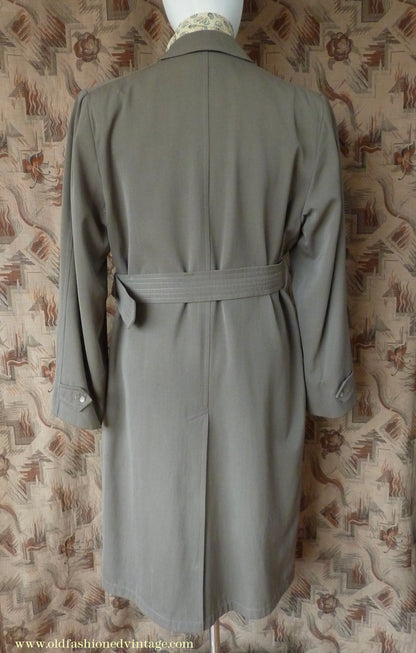 Vintage Mens 1940s 1950s Selgard Trenchcoat Double Breasted Raincoat Mac Trench Coat 42"