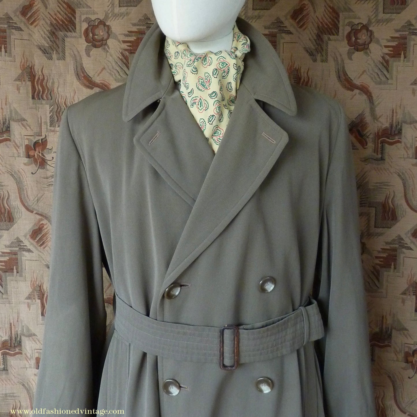 Vintage Mens 1940s 1950s Selgard Trenchcoat Double Breasted Raincoat Mac Trench Coat 42"