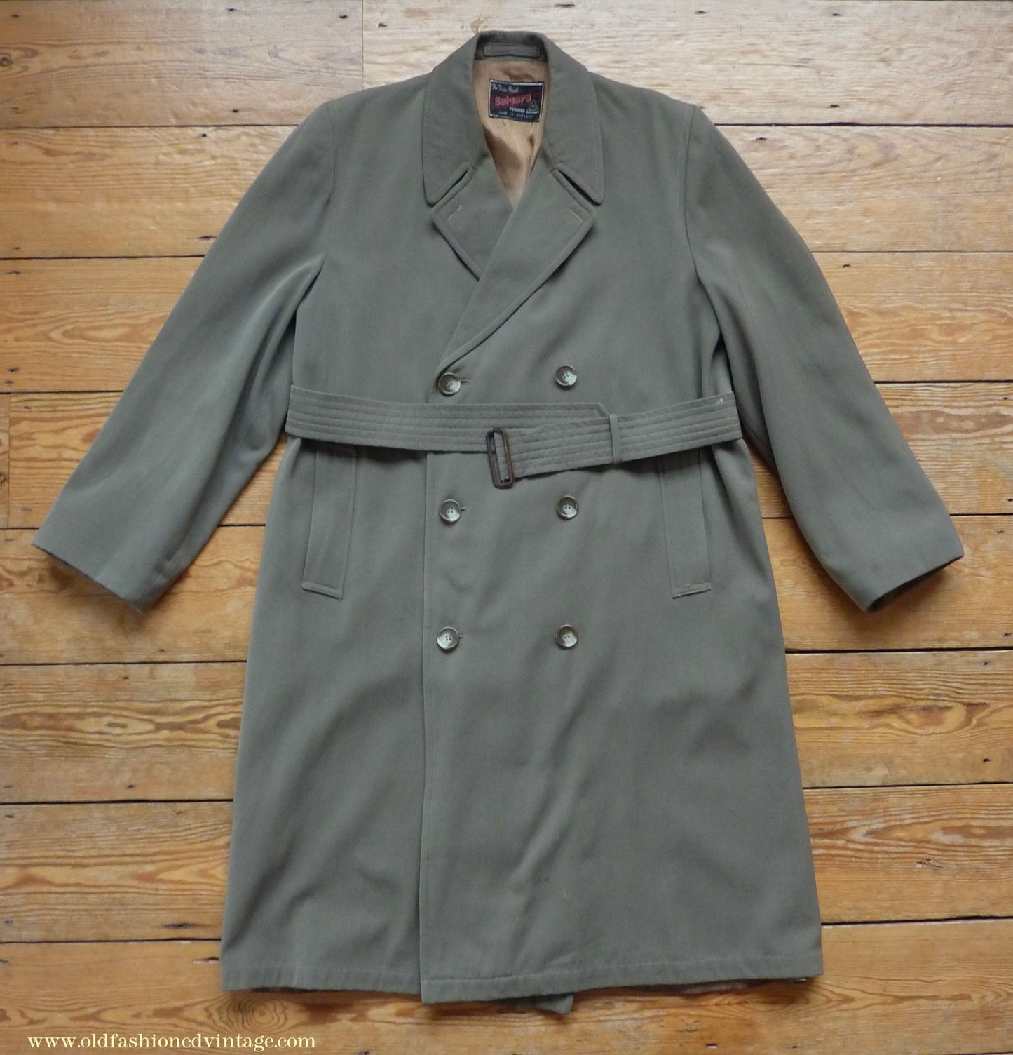 Vintage Mens 1940s 1950s Selgard Trenchcoat Double Breasted Raincoat Mac Trench Coat 42"