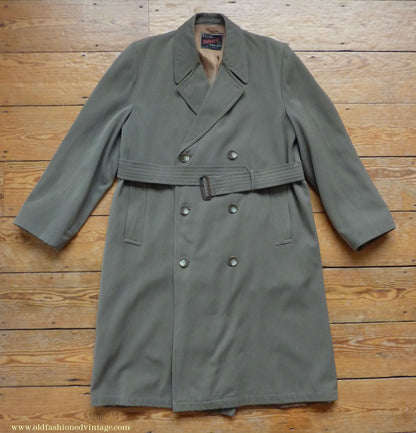Vintage Mens 1940s 1950s Selgard Trenchcoat Double Breasted Raincoat Mac Trench Coat 42"