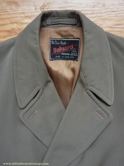 Vintage Mens 1940s 1950s Selgard Trenchcoat Double Breasted Raincoat Mac Trench Coat 42"