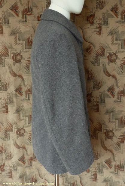 Vintage Mens 1930s 1940s European Workwear Uniform Jacket Heavyweight Grey Brown Wool Patch Pockets 36" 38"