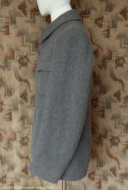 Vintage Mens 1930s 1940s European Workwear Uniform Jacket Heavyweight Grey Brown Wool Patch Pockets 36" 38"