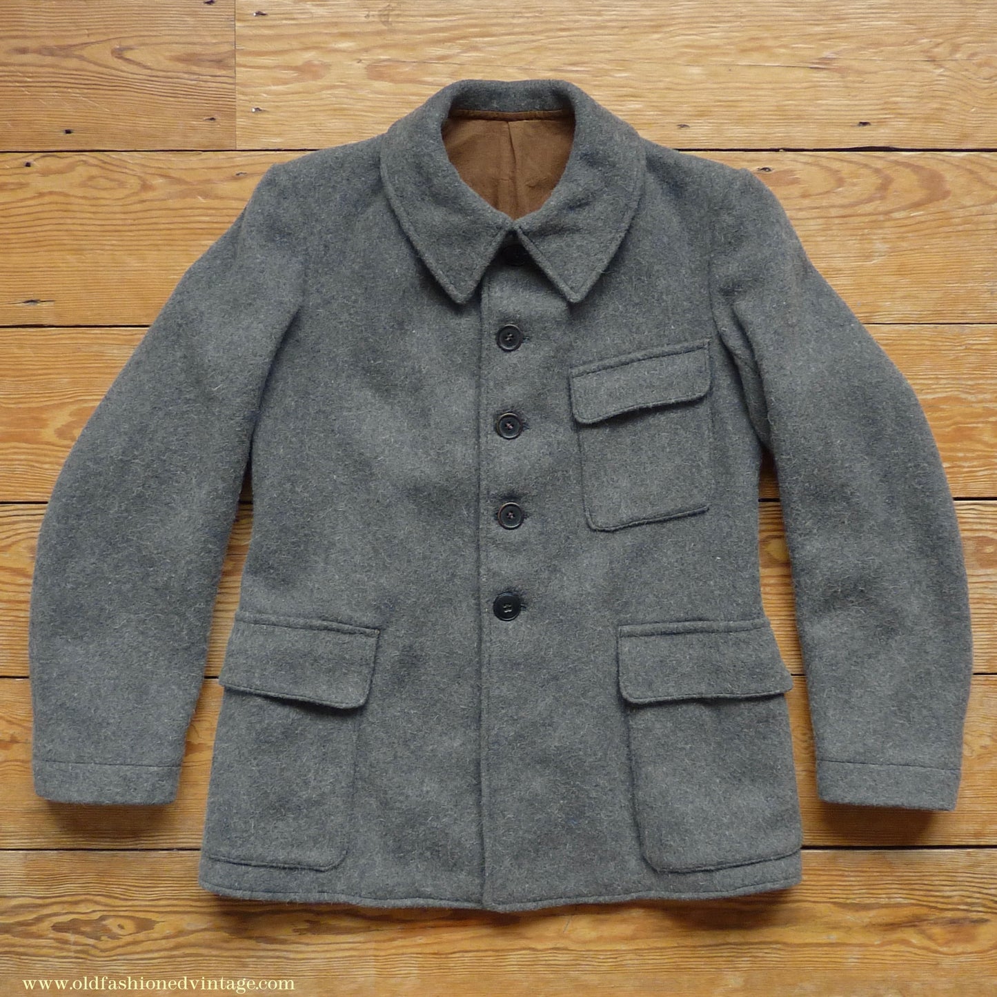 Vintage Mens 1930s 1940s European Workwear Uniform Jacket Heavyweight Grey Brown Wool Patch Pockets 36" 38"
