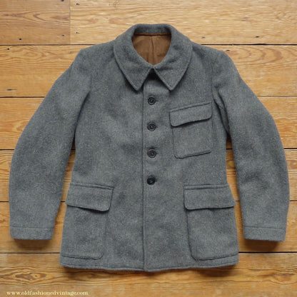 Vintage Mens 1930s 1940s European Workwear Uniform Jacket Heavyweight Grey Brown Wool Patch Pockets 36" 38"