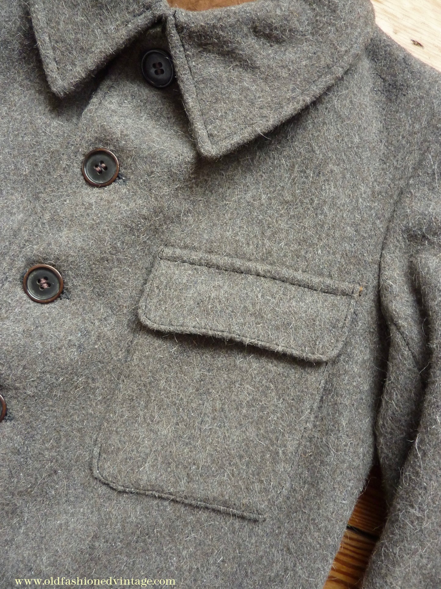 Vintage Mens 1930s 1940s European Workwear Uniform Jacket Heavyweight Grey Brown Wool Patch Pockets 36" 38"
