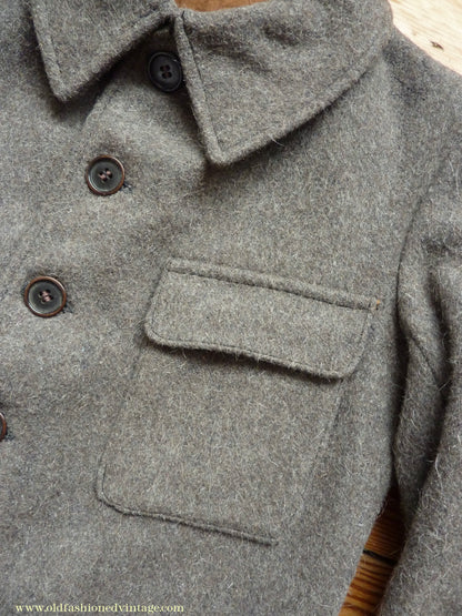 Vintage Mens 1930s 1940s European Workwear Uniform Jacket Heavyweight Grey Brown Wool Patch Pockets 36" 38"