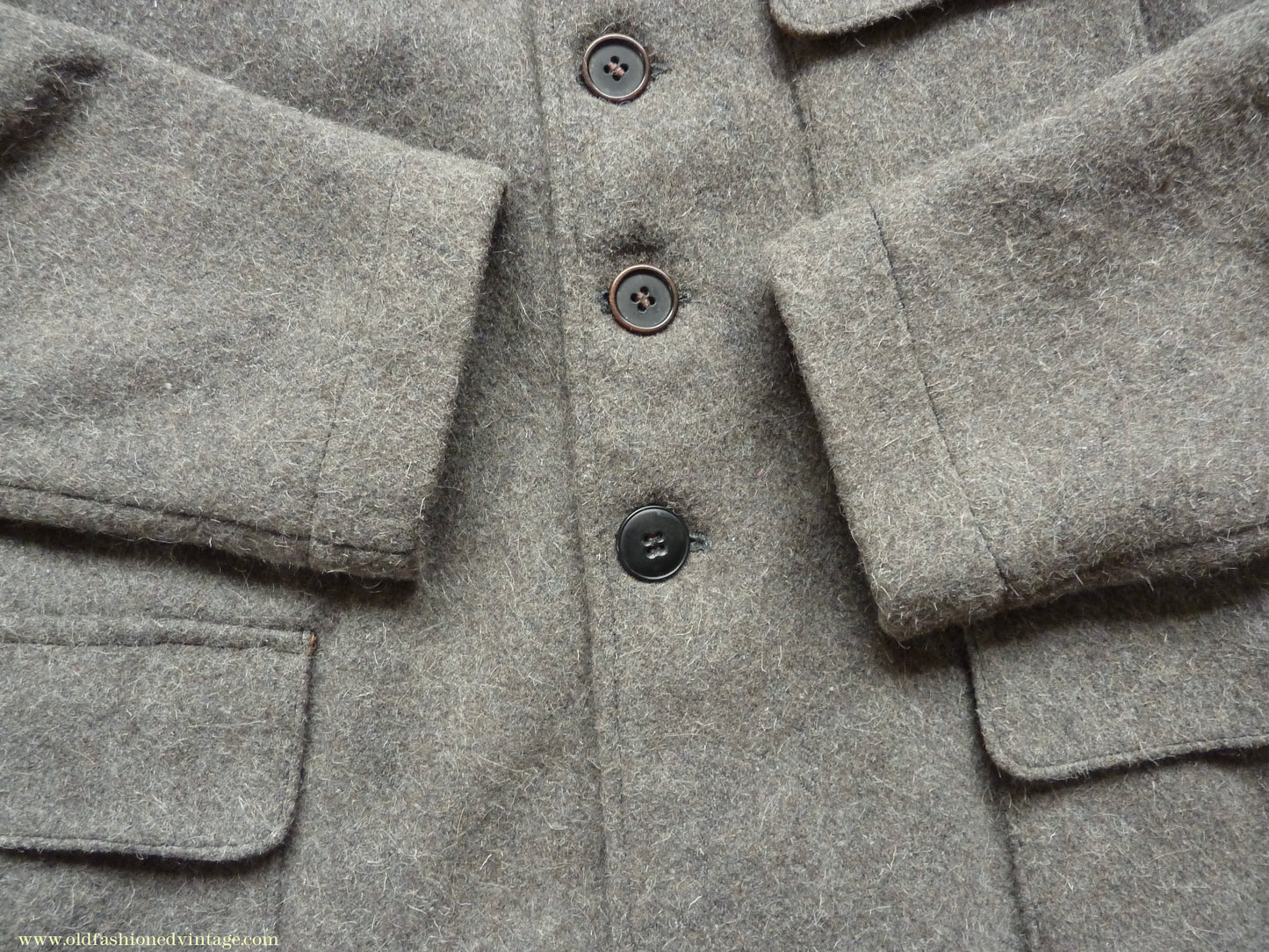 Vintage Mens 1930s 1940s European Workwear Uniform Jacket Heavyweight Grey Brown Wool Patch Pockets 36" 38"