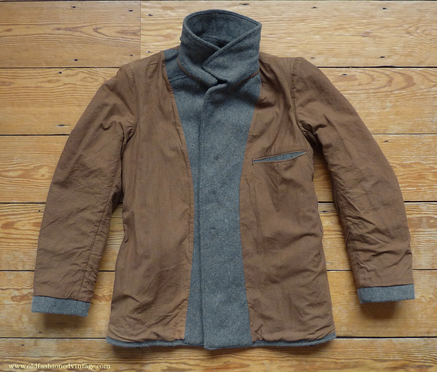 Vintage Mens 1930s 1940s European Workwear Uniform Jacket Heavyweight Grey Brown Wool Patch Pockets 36" 38"