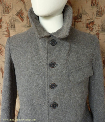 Vintage Mens 1930s 1940s European Workwear Uniform Jacket Heavyweight Grey Brown Wool Patch Pockets 36" 38"
