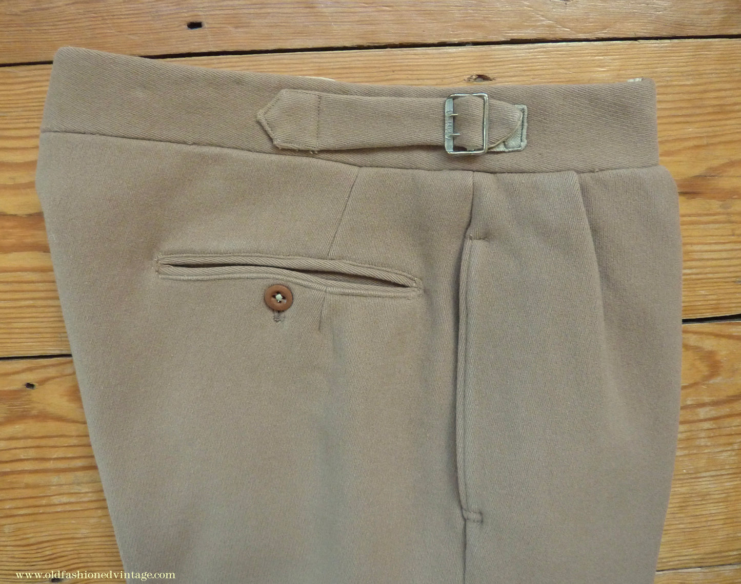 Vintage Mens 1940s Bespoke Cavalry Twill Trousers Heavyweight Beige Wool Pants 30"