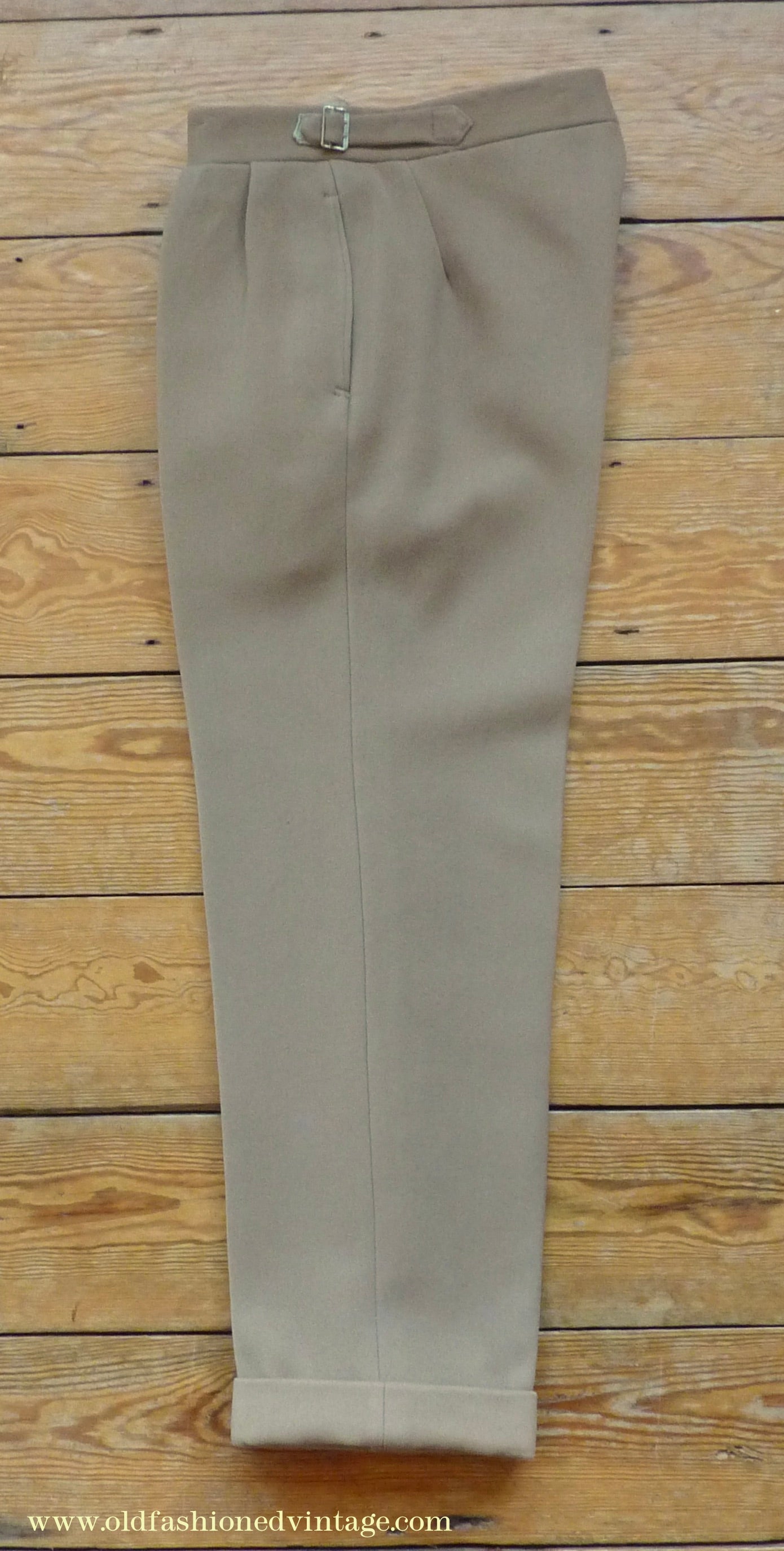 Vintage Mens 1940s Bespoke Cavalry Twill Trousers Heavyweight Beige Wool Pants 30"