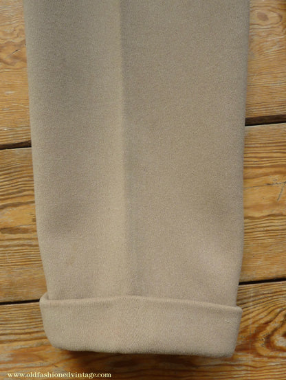 Vintage Mens 1940s Bespoke Cavalry Twill Trousers Heavyweight Beige Wool Pants 30"