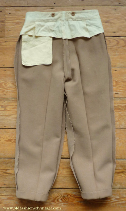 Vintage Mens 1940s Bespoke Cavalry Twill Trousers Heavyweight Beige Wool Pants 30"