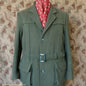 Vintage Mens 1980s 1990s Loden Norfolk Country Shooting Belted Jacket Green Wool Blend 44"