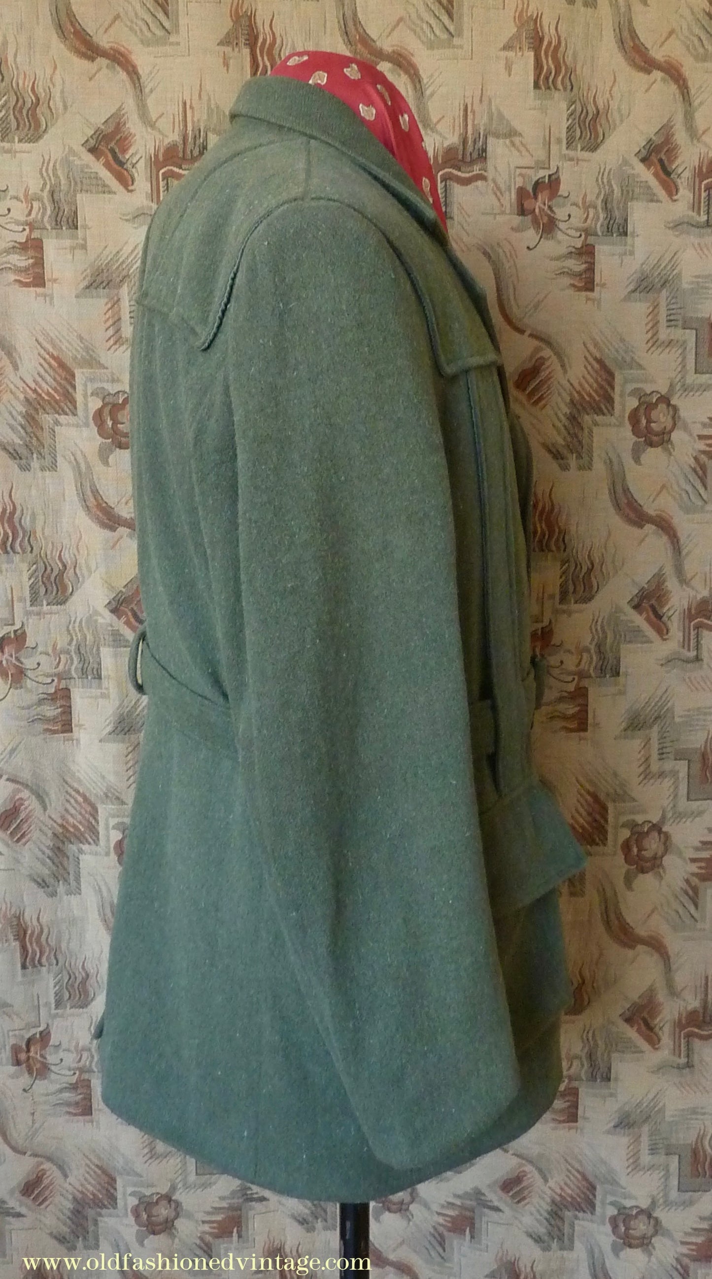 Vintage Mens 1980s 1990s Loden Norfolk Country Shooting Belted Jacket Green Wool Blend 44"