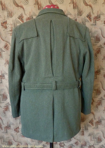 Vintage Mens 1980s 1990s Loden Norfolk Country Shooting Belted Jacket Green Wool Blend 44"