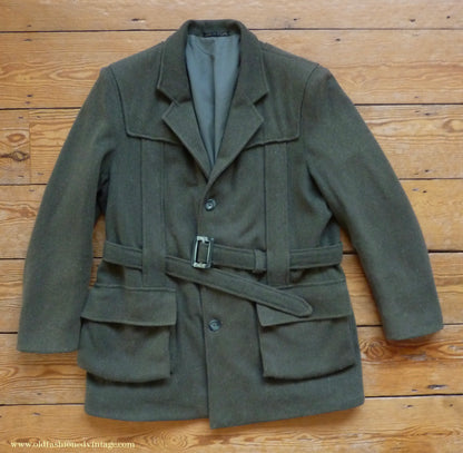 Vintage Mens 1980s 1990s Loden Norfolk Country Shooting Belted Jacket Green Wool Blend 44"
