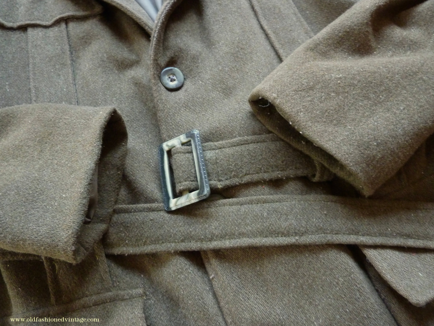 Vintage Mens 1980s 1990s Loden Norfolk Country Shooting Belted Jacket Green Wool Blend 44"