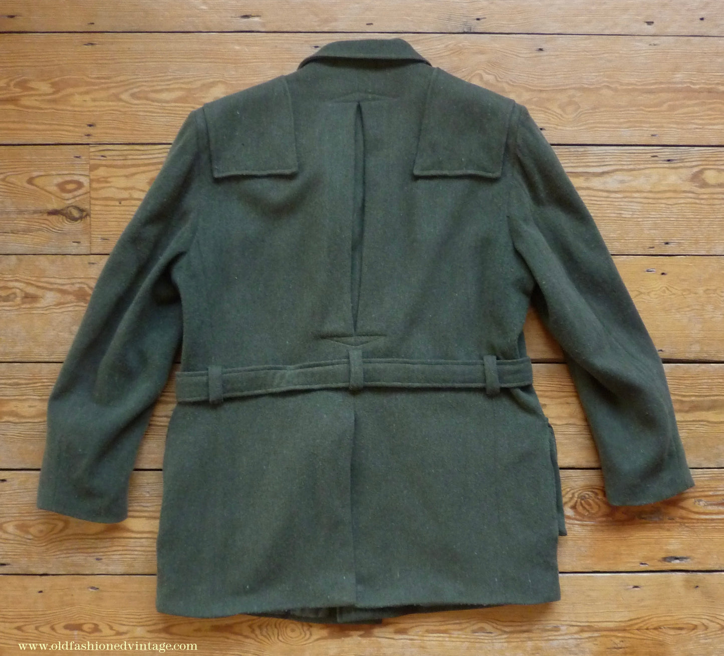 Vintage Mens 1980s 1990s Loden Norfolk Country Shooting Belted Jacket Green Wool Blend 44"