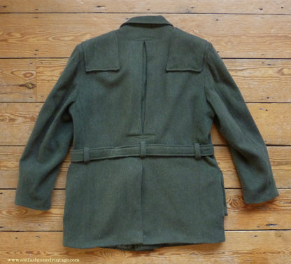 Vintage Mens 1980s 1990s Loden Norfolk Country Shooting Belted Jacket Green Wool Blend 44"