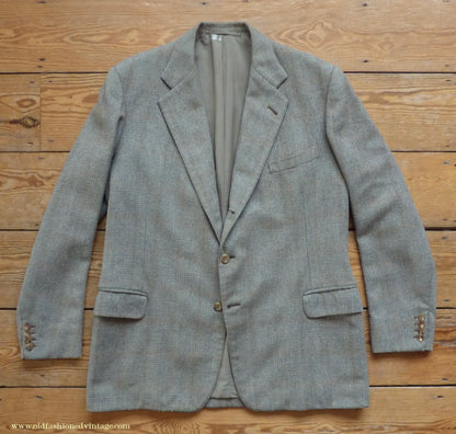 Vintage Mens 1950s Bespoke Suit 2 Piece Single Breasted Light Green Brown Glen Plaid Wool 42" Long