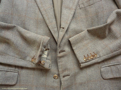 Vintage Mens 1950s Bespoke Suit 2 Piece Single Breasted Light Green Brown Glen Plaid Wool 42" Long