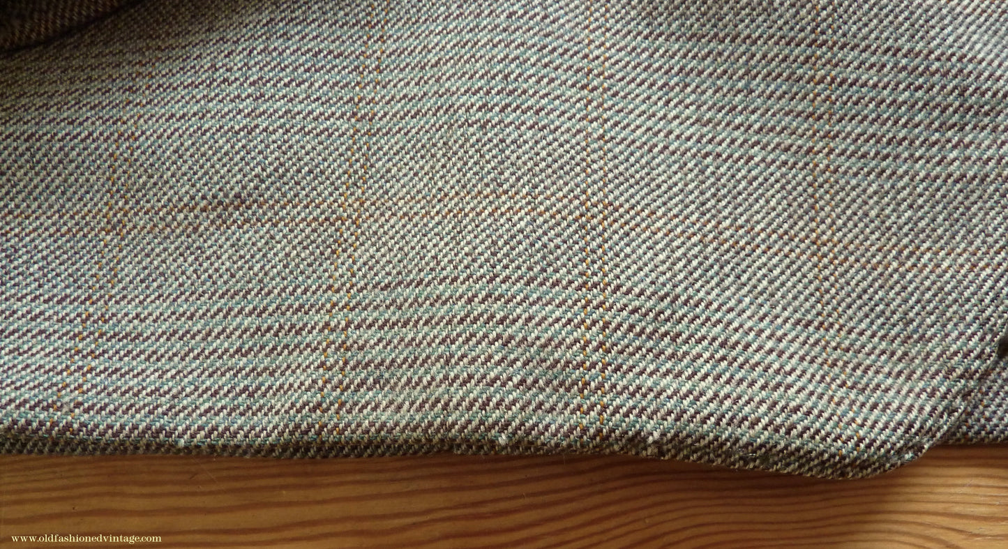 Vintage Mens 1950s Bespoke Suit 2 Piece Single Breasted Light Green Brown Glen Plaid Wool 42" Long