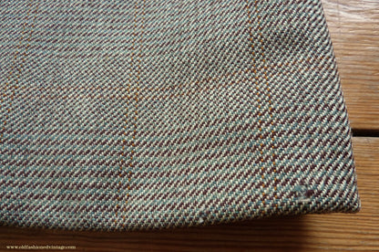 Vintage Mens 1950s Bespoke Suit 2 Piece Single Breasted Light Green Brown Glen Plaid Wool 42" Long