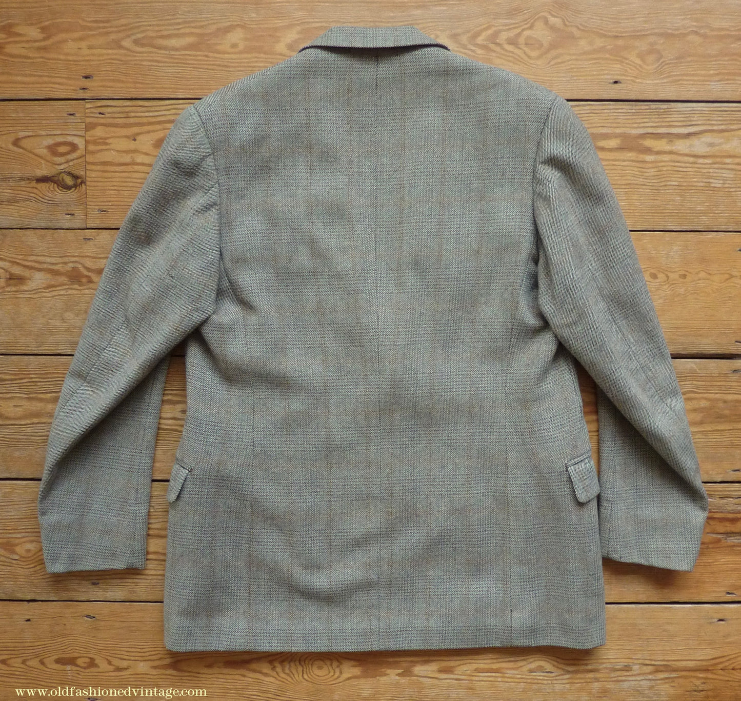 Vintage Mens 1950s Bespoke Suit 2 Piece Single Breasted Light Green Brown Glen Plaid Wool 42" Long