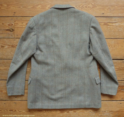 Vintage Mens 1950s Bespoke Suit 2 Piece Single Breasted Light Green Brown Glen Plaid Wool 42" Long