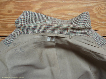 Vintage Mens 1950s Bespoke Suit 2 Piece Single Breasted Light Green Brown Glen Plaid Wool 42" Long
