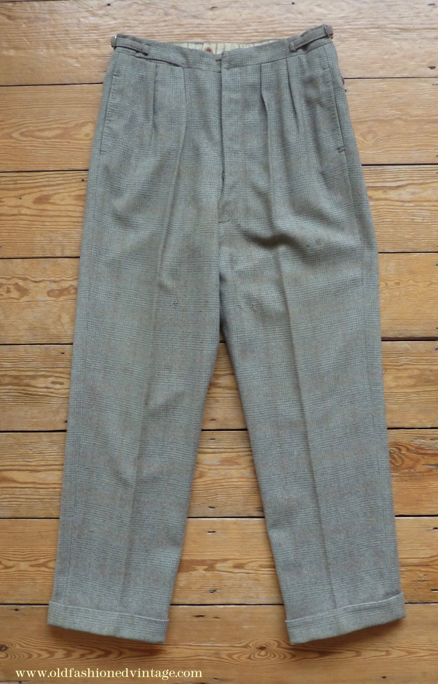 Vintage Mens 1950s Bespoke Suit 2 Piece Single Breasted Light Green Brown Glen Plaid Wool 42" Long