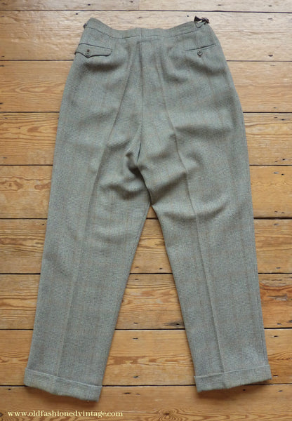 Vintage Mens 1950s Bespoke Suit 2 Piece Single Breasted Light Green Brown Glen Plaid Wool 42" Long