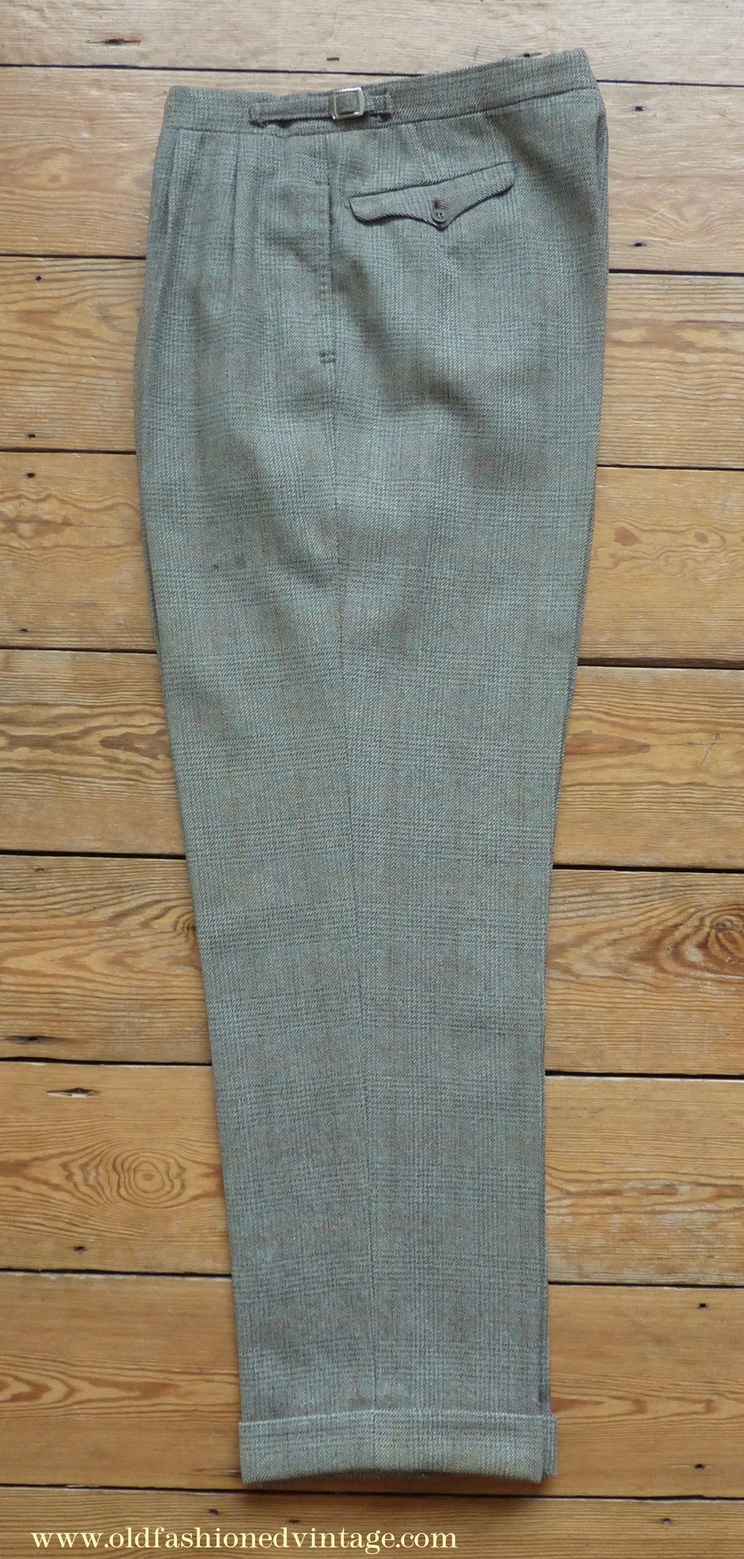 Vintage Mens 1950s Bespoke Suit 2 Piece Single Breasted Light Green Brown Glen Plaid Wool 42" Long