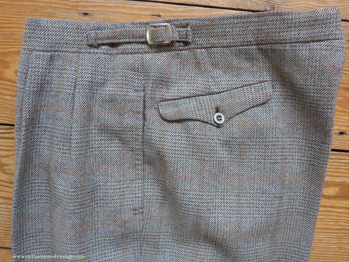 Vintage Mens 1950s Bespoke Suit 2 Piece Single Breasted Light Green Brown Glen Plaid Wool 42" Long
