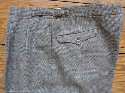 Vintage Mens 1950s Bespoke Suit 2 Piece Single Breasted Light Green Brown Glen Plaid Wool 42" Long