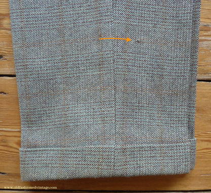 Vintage Mens 1950s Bespoke Suit 2 Piece Single Breasted Light Green Brown Glen Plaid Wool 42" Long