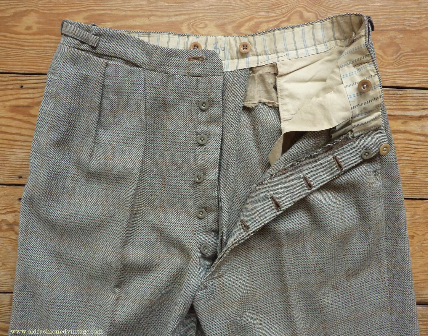 Vintage Mens 1950s Bespoke Suit 2 Piece Single Breasted Light Green Brown Glen Plaid Wool 42" Long