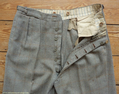 Vintage Mens 1950s Bespoke Suit 2 Piece Single Breasted Light Green Brown Glen Plaid Wool 42" Long
