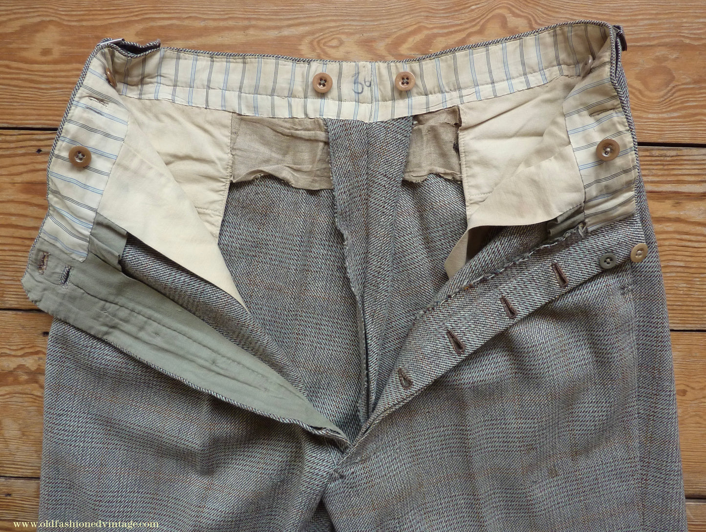 Vintage Mens 1950s Bespoke Suit 2 Piece Single Breasted Light Green Brown Glen Plaid Wool 42" Long